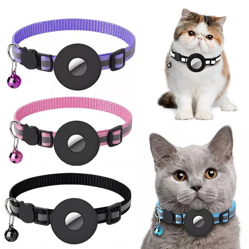Reflective Waterproof Pet Collar with AirTag Holder – Durable Nylon for Dogs & Cats